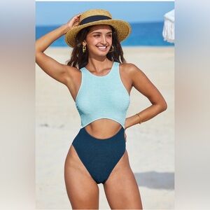 Cupshe Light Blue and Navy Cutout One Piece